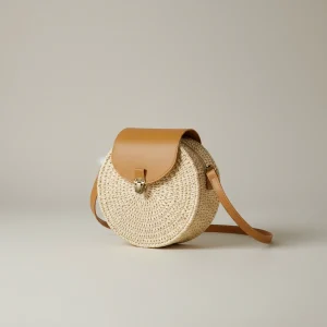 Sac paille bandoulière rond motif imprimé - Vue 1 - Sac Paille