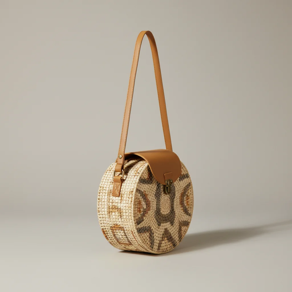 Sac paille bandoulière rond motif imprimé - Vue 2 - Sac Paille