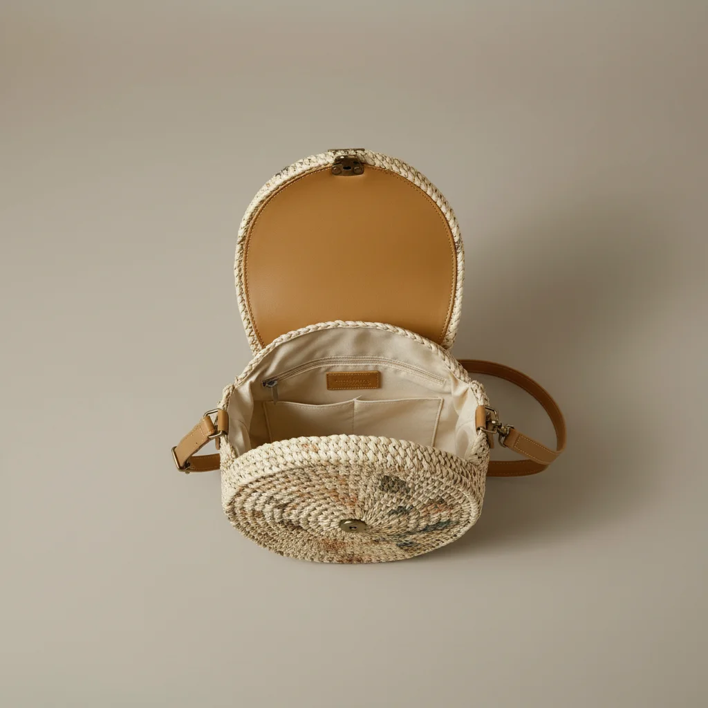 Sac paille bandoulière rond motif imprimé - Vue 3 - Sac Paille