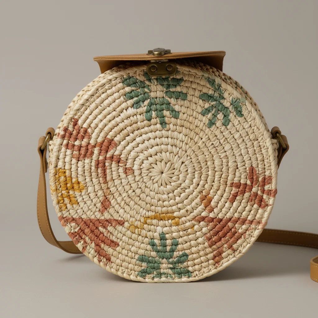 Sac paille bandoulière rond motif imprimé - Vue 4 - Sac Paille