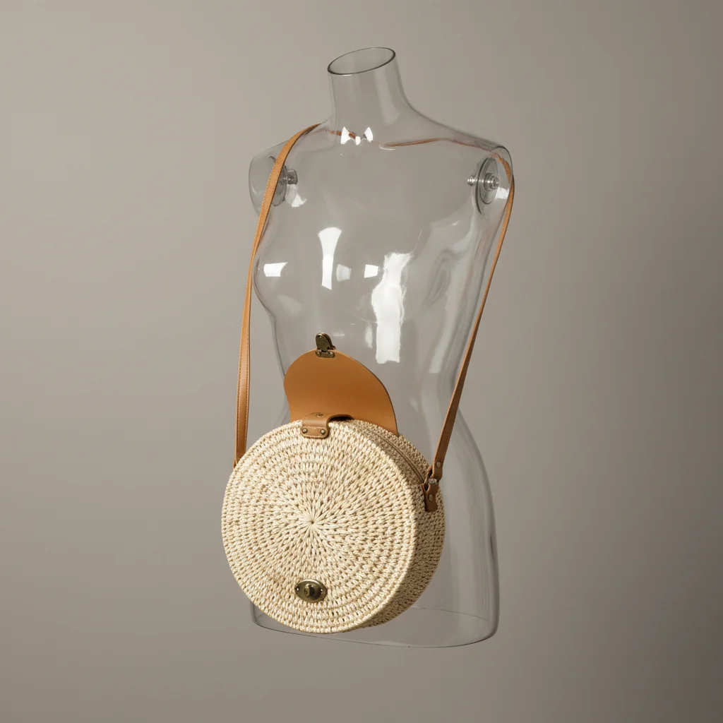 Sac paille bandoulière rond motif imprimé - Vue 5 - Sac Paille
