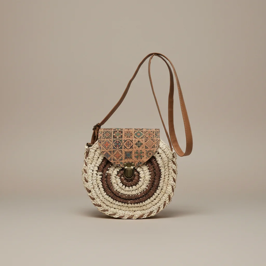Sac paille bandoulière rond motif imprimé - Vue 6 - Sac Paille