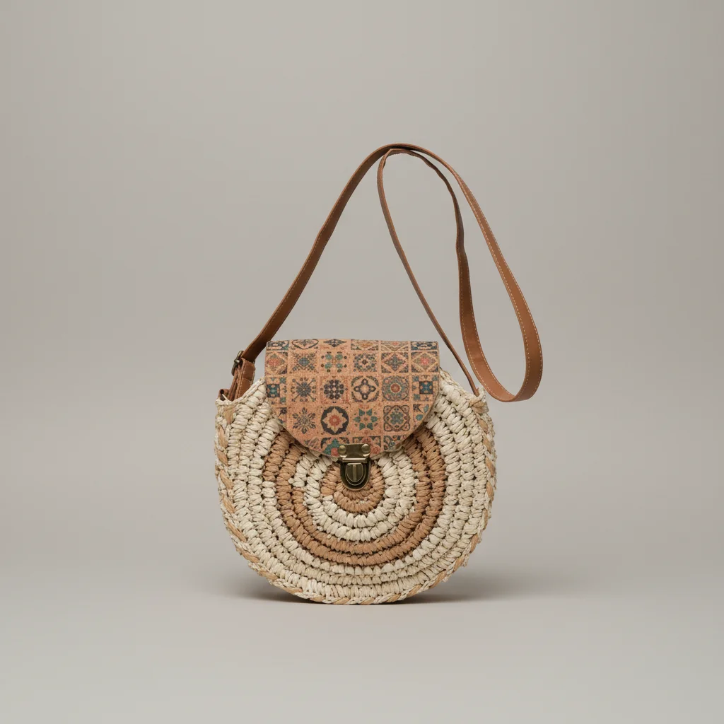Sac paille bandoulière rond motif imprimé - Vue 7 - Sac Paille