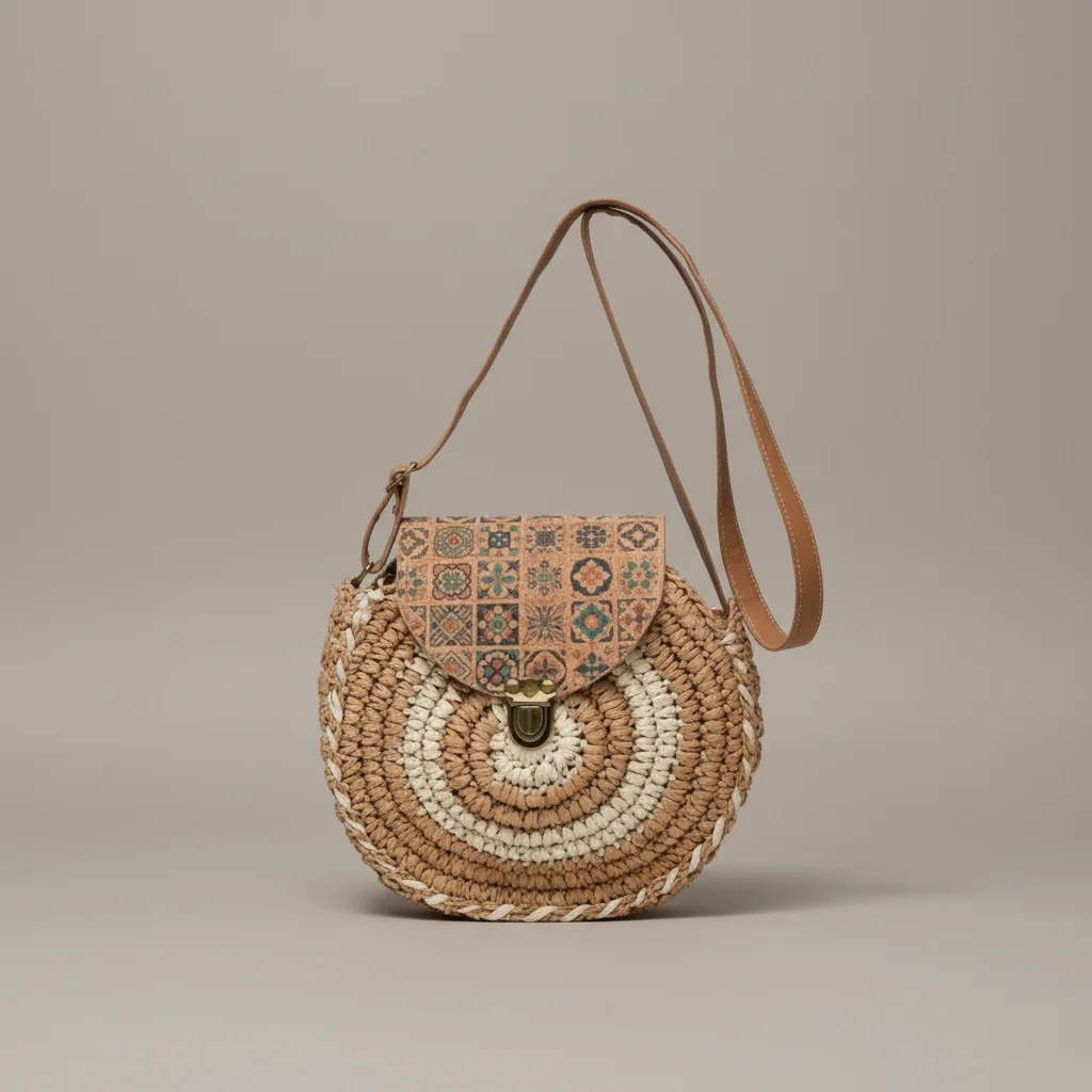Sac paille bandoulière rond motif imprimé - Vue 8 - Sac Paille
