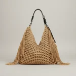 Sac paille bohème avec franges - Vue 1 - Sac Paille