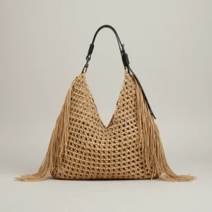 Sac paille bohème avec franges - Vue 1 - Sac Paille