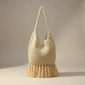 Sac paille bohème avec longues franges - Vue 1 - Sac Paille
