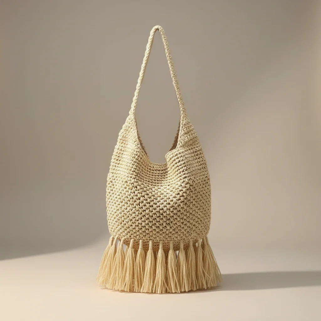 Sac paille bohème avec longues franges - Vue 1 - Sac Paille