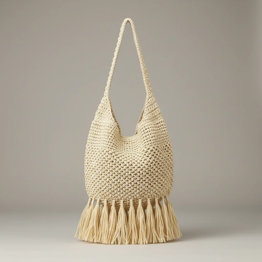 Sac paille bohème avec longues franges - Vue 5 - Sac Paille
