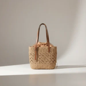 Sac paille cabas ajouré anses en cuir - Vue 1 - Sac Paille