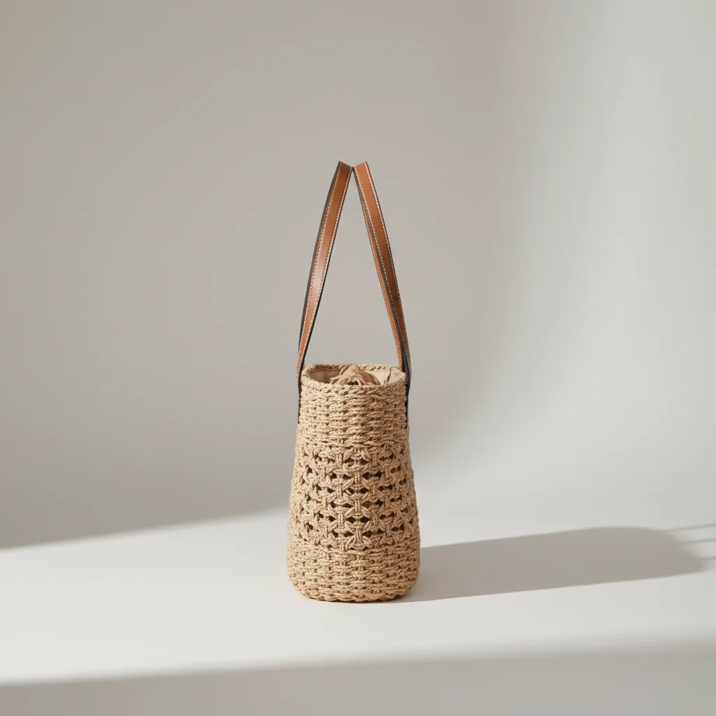 Sac paille cabas ajouré anses en cuir - Vue 2 - Sac Paille