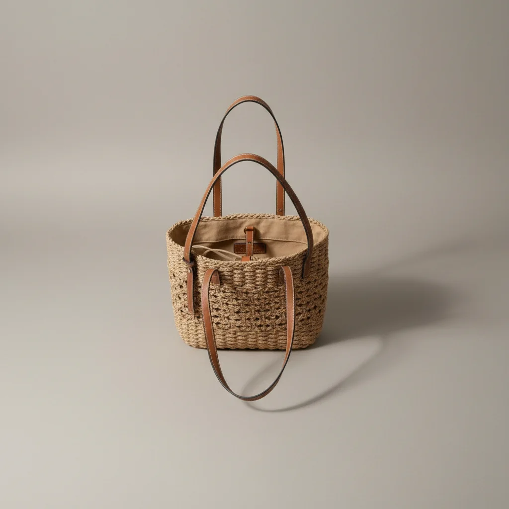 Sac paille cabas ajouré anses en cuir - Vue 3 - Sac Paille