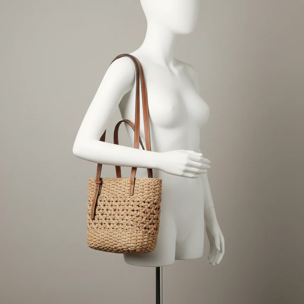 Sac paille cabas ajouré anses en cuir - Vue 5 - Sac Paille