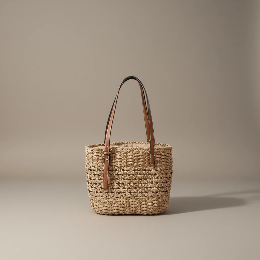 Sac paille cabas ajouré anses en cuir - Vue 6 - Sac Paille