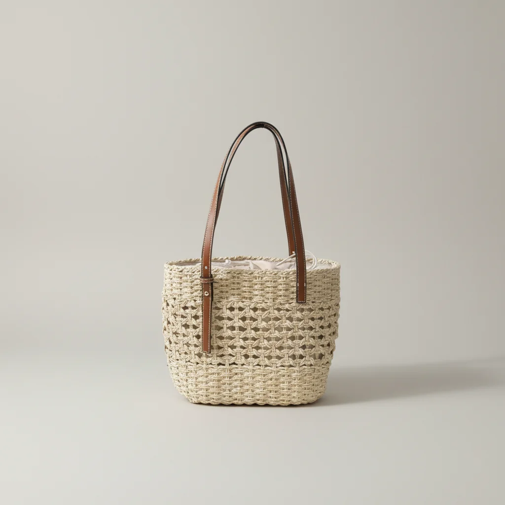 Sac paille cabas ajouré anses en cuir - Vue 7 - Sac Paille