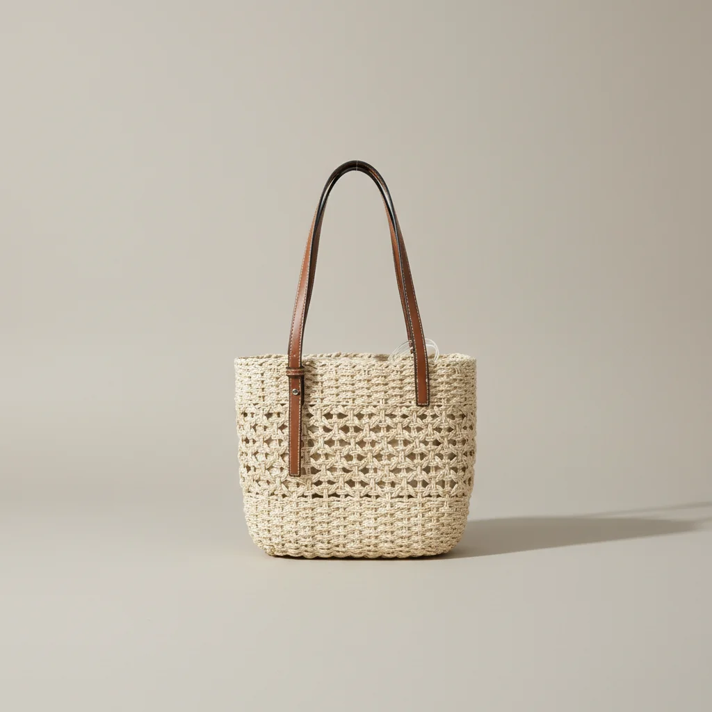 Sac paille cabas ajouré anses en cuir - Vue 8 - Sac Paille