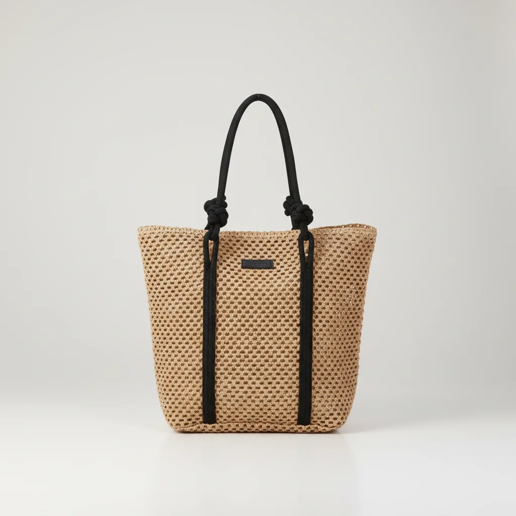 Sac paille cabas anses corde noire - Vue 1 - Sac Paille