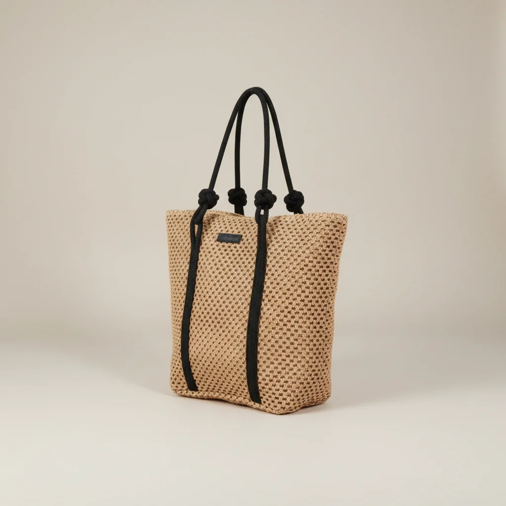 Sac paille cabas anses corde noire - Vue 4 - Sac Paille