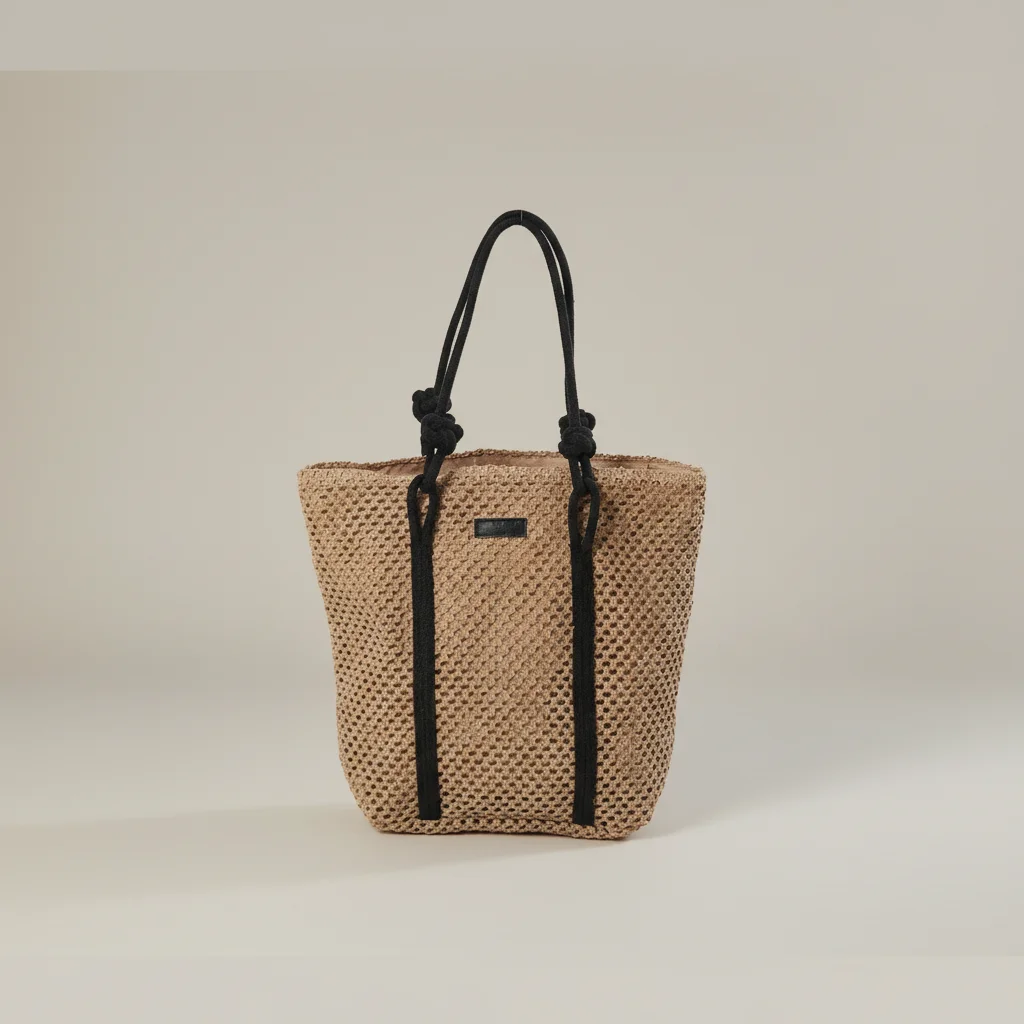 Sac paille cabas anses corde noire - Vue 6 - Sac Paille