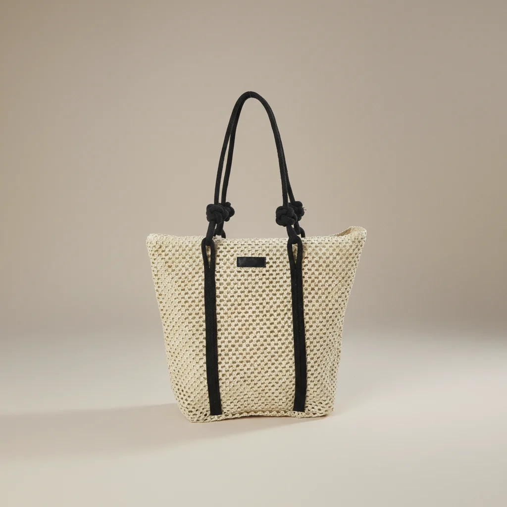 Sac paille cabas anses corde noire - Vue 7 - Sac Paille