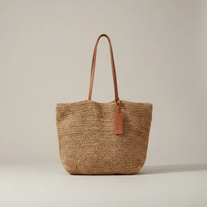 Sac paille cabas anses cuir élégant - Vue 1 - Sac Paille