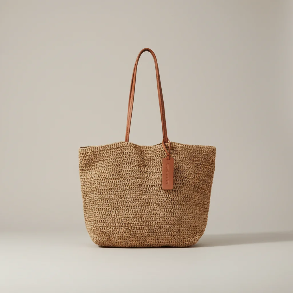 Sac paille cabas anses cuir élégant - Vue 1 - Sac Paille