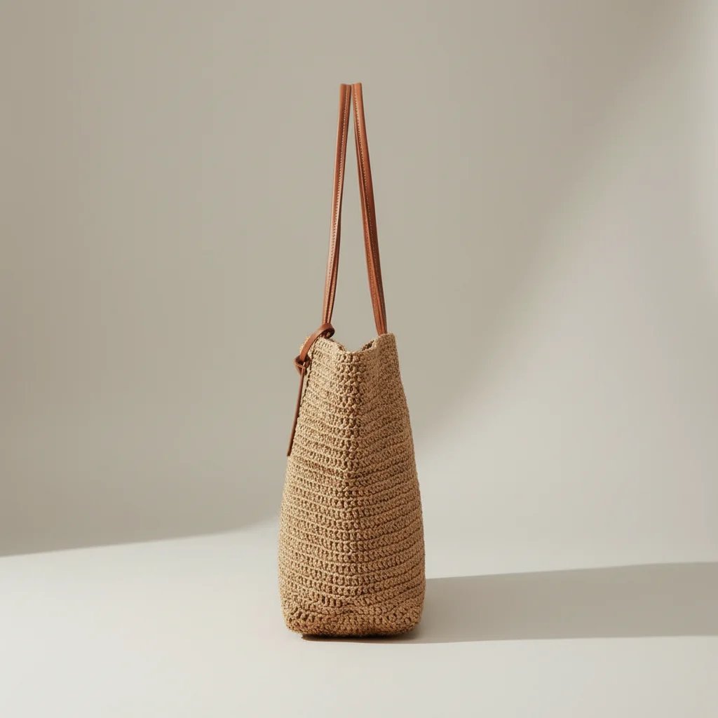 Sac paille cabas anses cuir élégant - Vue 2 - Sac Paille