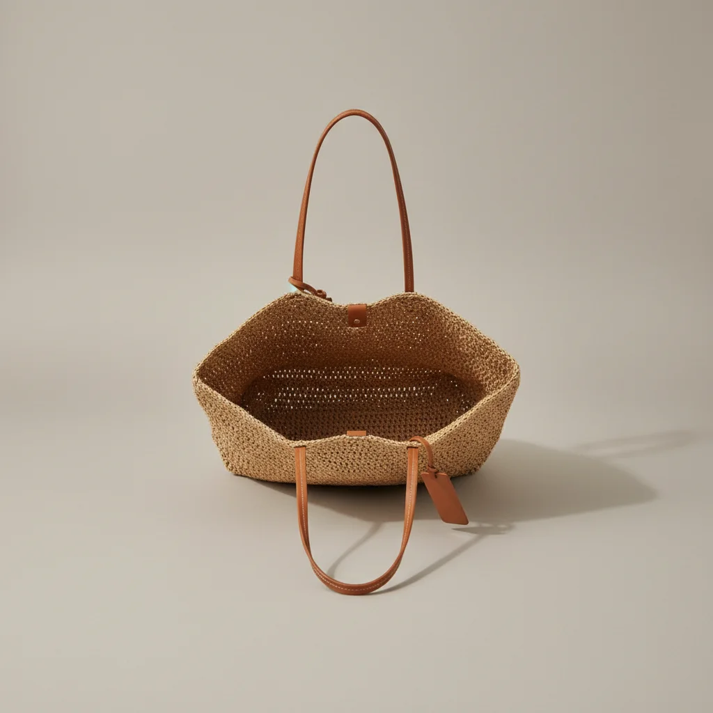 Sac paille cabas anses cuir élégant - Vue 3 - Sac Paille
