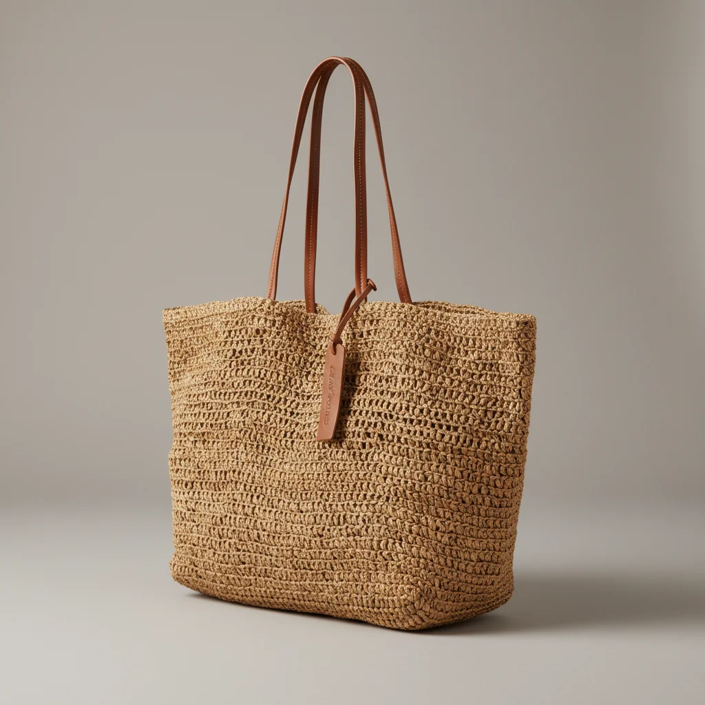 Sac paille cabas anses cuir élégant - Vue 4 - Sac Paille
