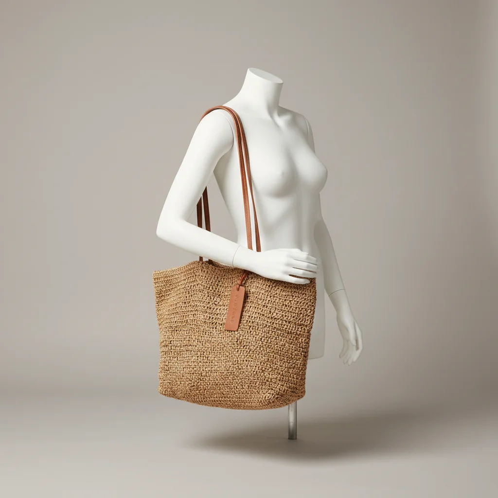 Sac paille cabas anses cuir élégant - Vue 5 - Sac Paille