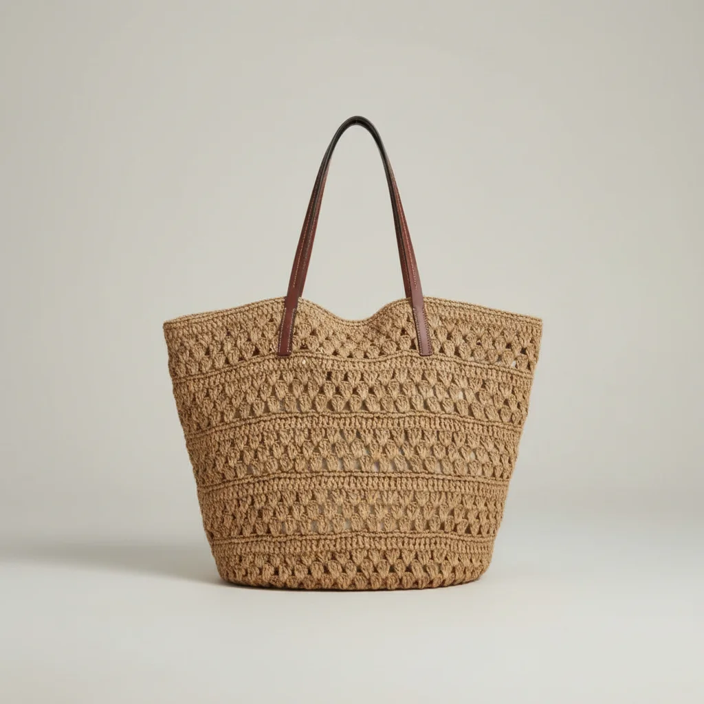 Sac paille cabas anses en cuir - Vue 2 - Sac Paille