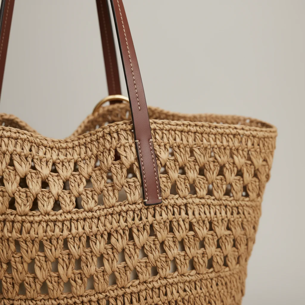 Sac paille cabas anses en cuir - Vue 4 - Sac Paille