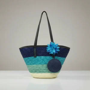 Sac paille cabas fleuri et porte-monnaie assorti - Vue 1 - Sac Paille