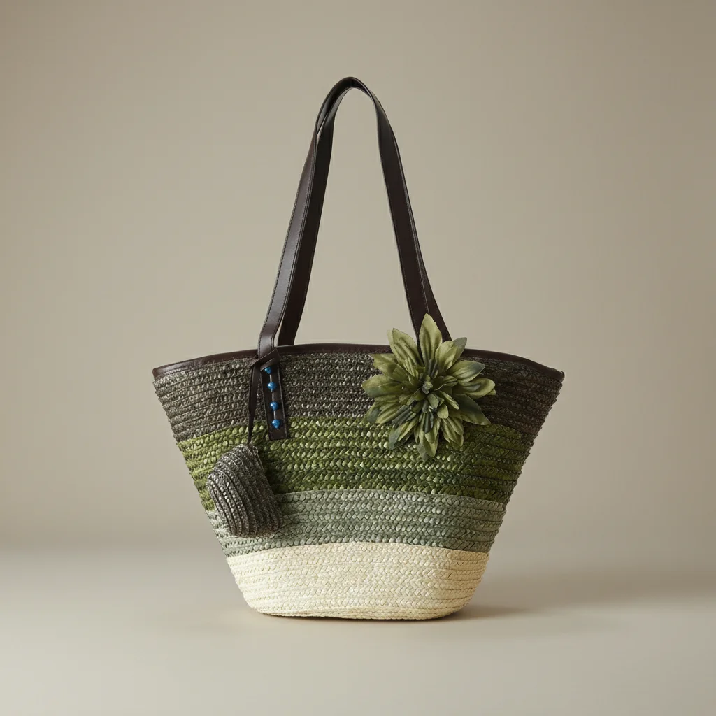 Sac paille cabas fleuri et porte-monnaie assorti - Vue 10 - Sac Paille