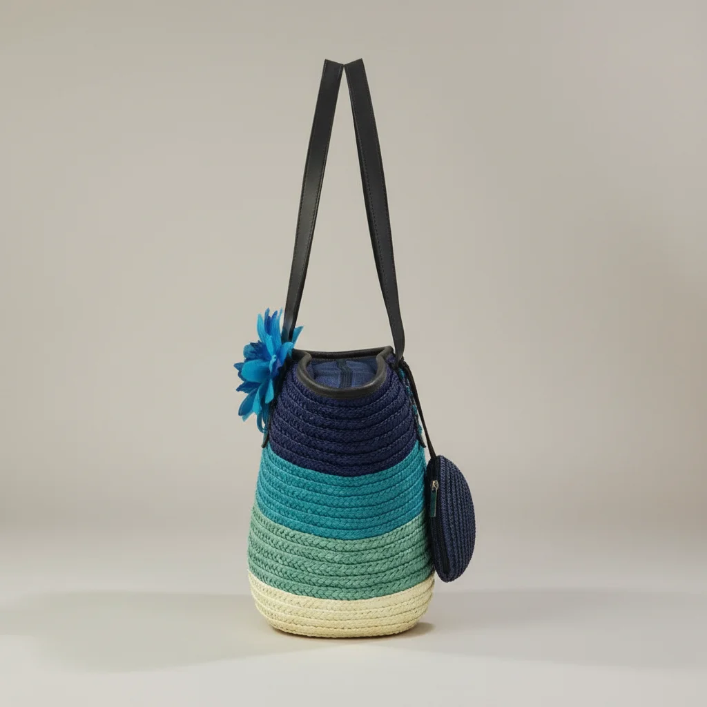 Sac paille cabas fleuri et porte-monnaie assorti - Vue 2 - Sac Paille