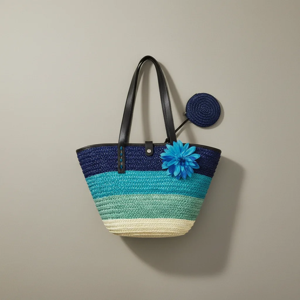 Sac paille cabas fleuri et porte-monnaie assorti - Vue 3 - Sac Paille