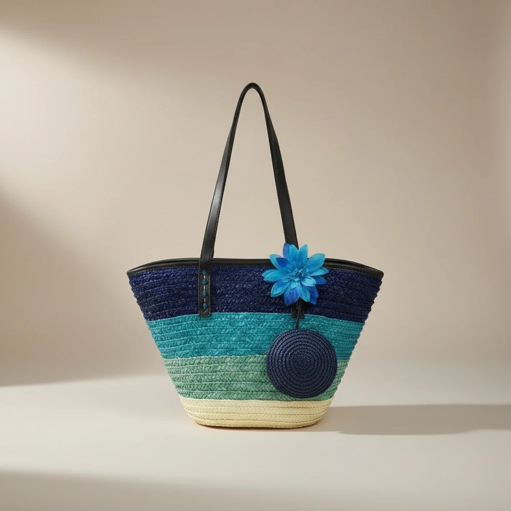 Sac paille cabas fleuri et porte-monnaie assorti - Vue 4 - Sac Paille