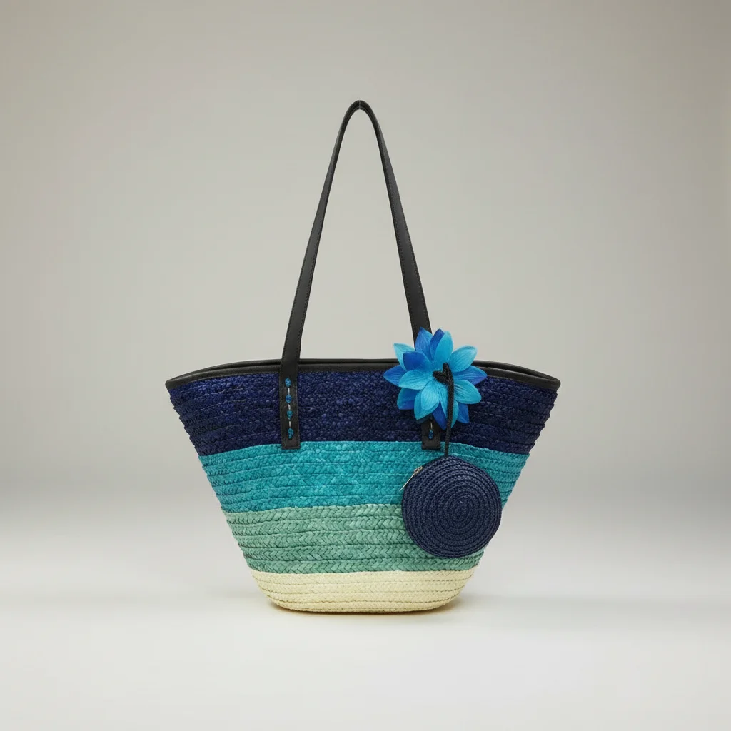 Sac paille cabas fleuri et porte-monnaie assorti - Vue 5 - Sac Paille