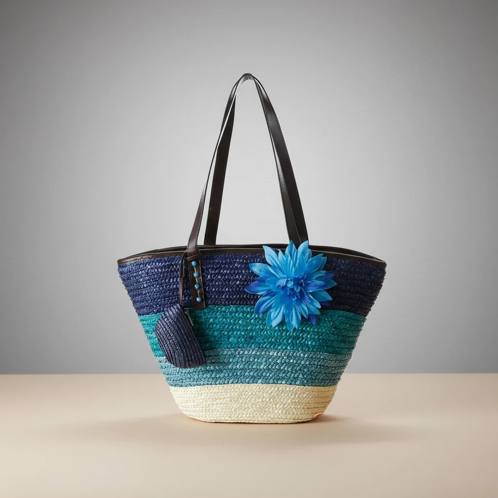 Sac paille cabas fleuri et porte-monnaie assorti - Vue 6 - Sac Paille