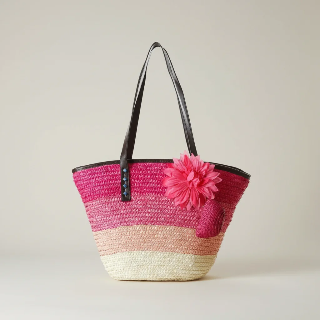 Sac paille cabas fleuri et porte-monnaie assorti - Vue 7 - Sac Paille