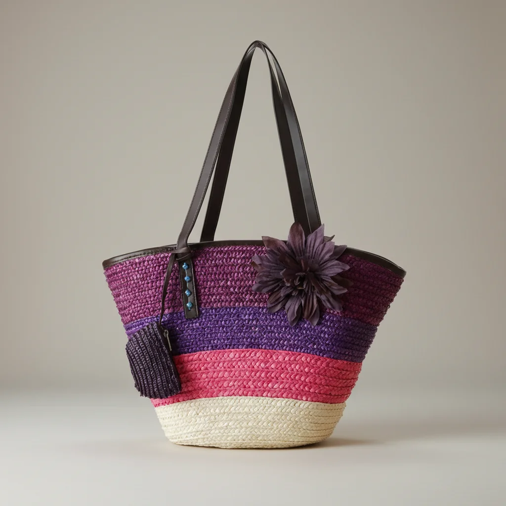 Sac paille cabas fleuri et porte-monnaie assorti - Vue 8 - Sac Paille