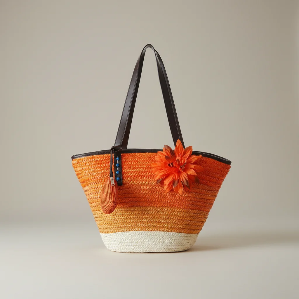 Sac paille cabas fleuri et porte-monnaie assorti - Vue 9 - Sac Paille