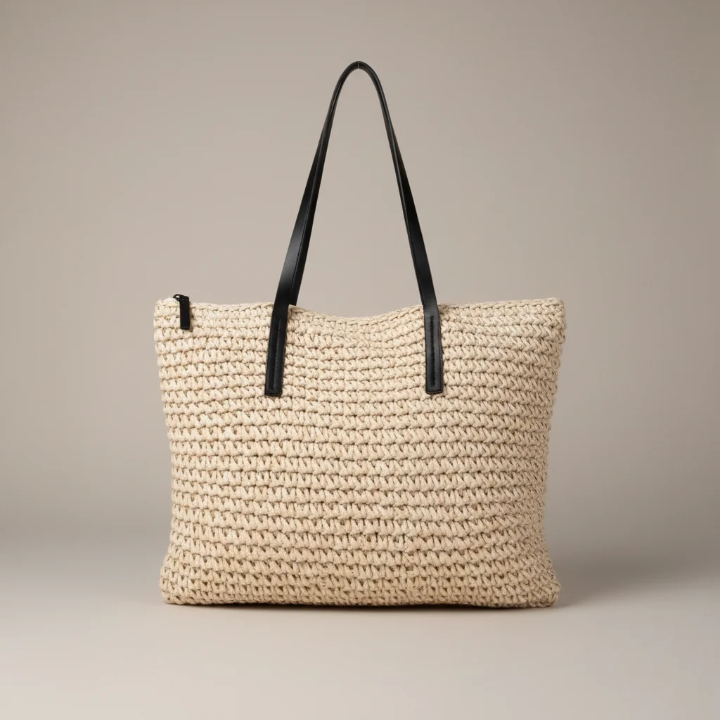 Sac paille cabas grand format zippé - Vue 1 - Sac Paille