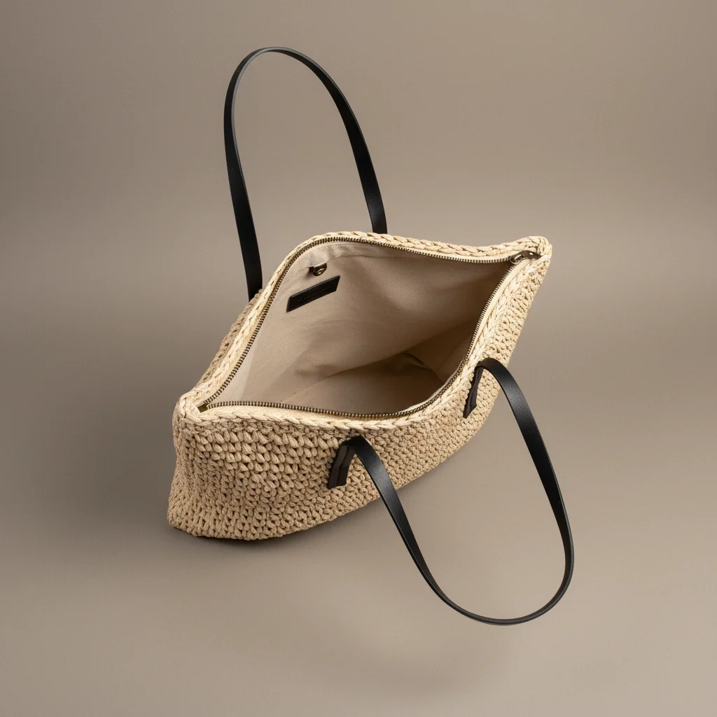 Sac paille cabas grand format zippé - Vue 3 - Sac Paille