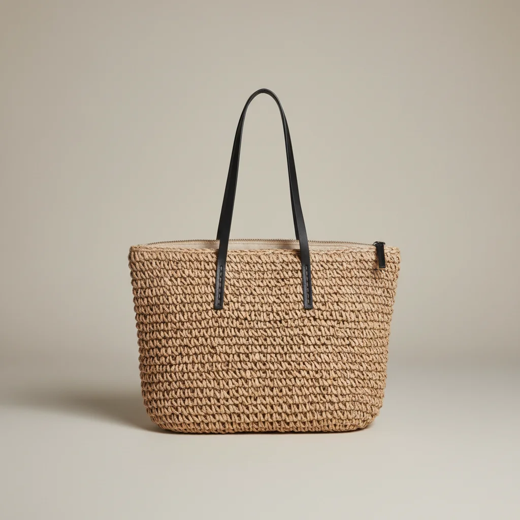 Sac paille cabas grand format zippé - Vue 8 - Sac Paille