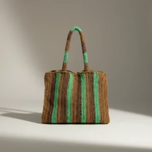 Sac paille cabas rayé anses longues - Vue 1 - Sac Paille