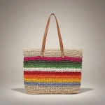 Sac paille cabas rayé avec anses longues - Vue 1 - Sac Paille