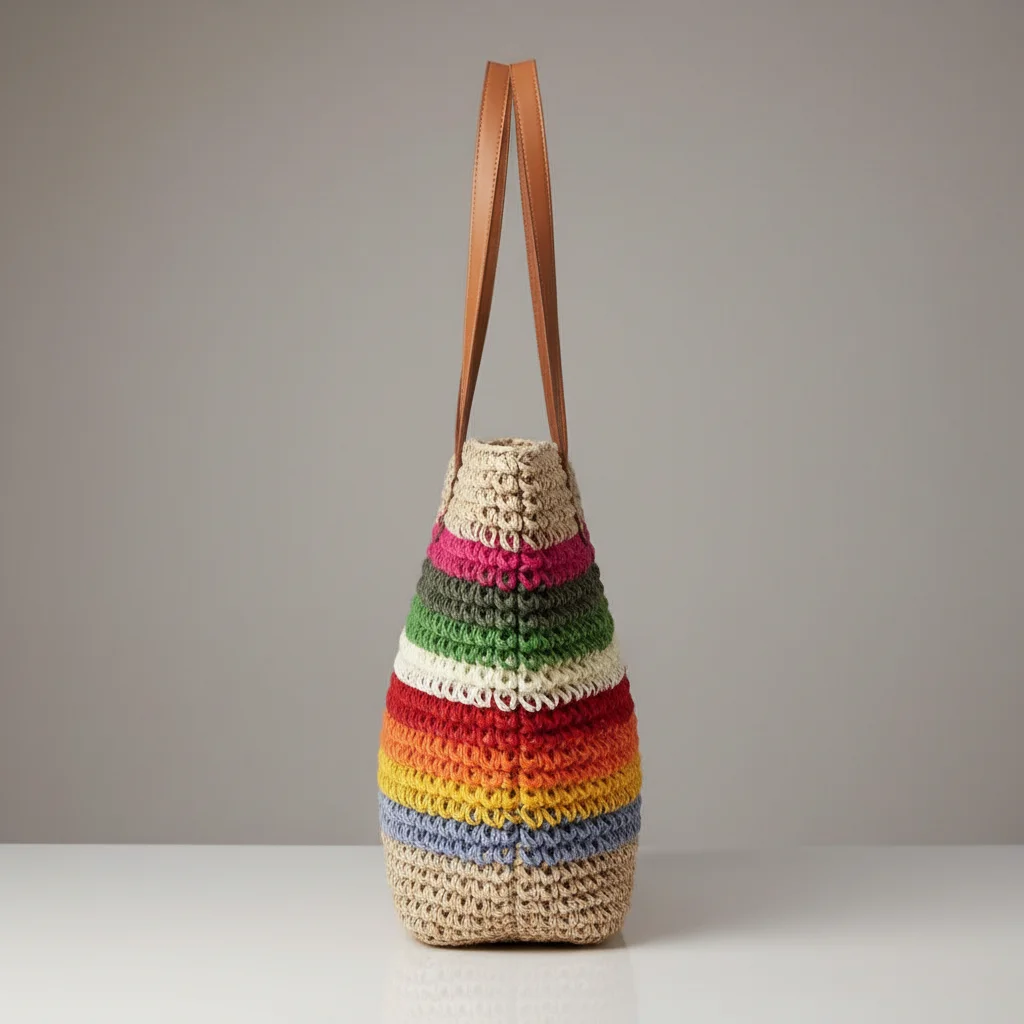Sac paille cabas rayé avec anses longues - Vue 2 - Sac Paille