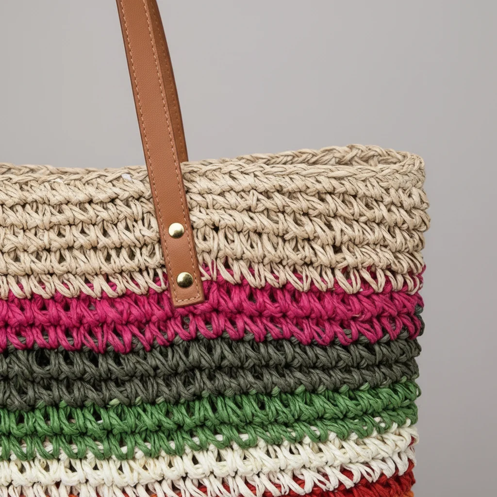 Sac paille cabas rayé avec anses longues - Vue 4 - Sac Paille
