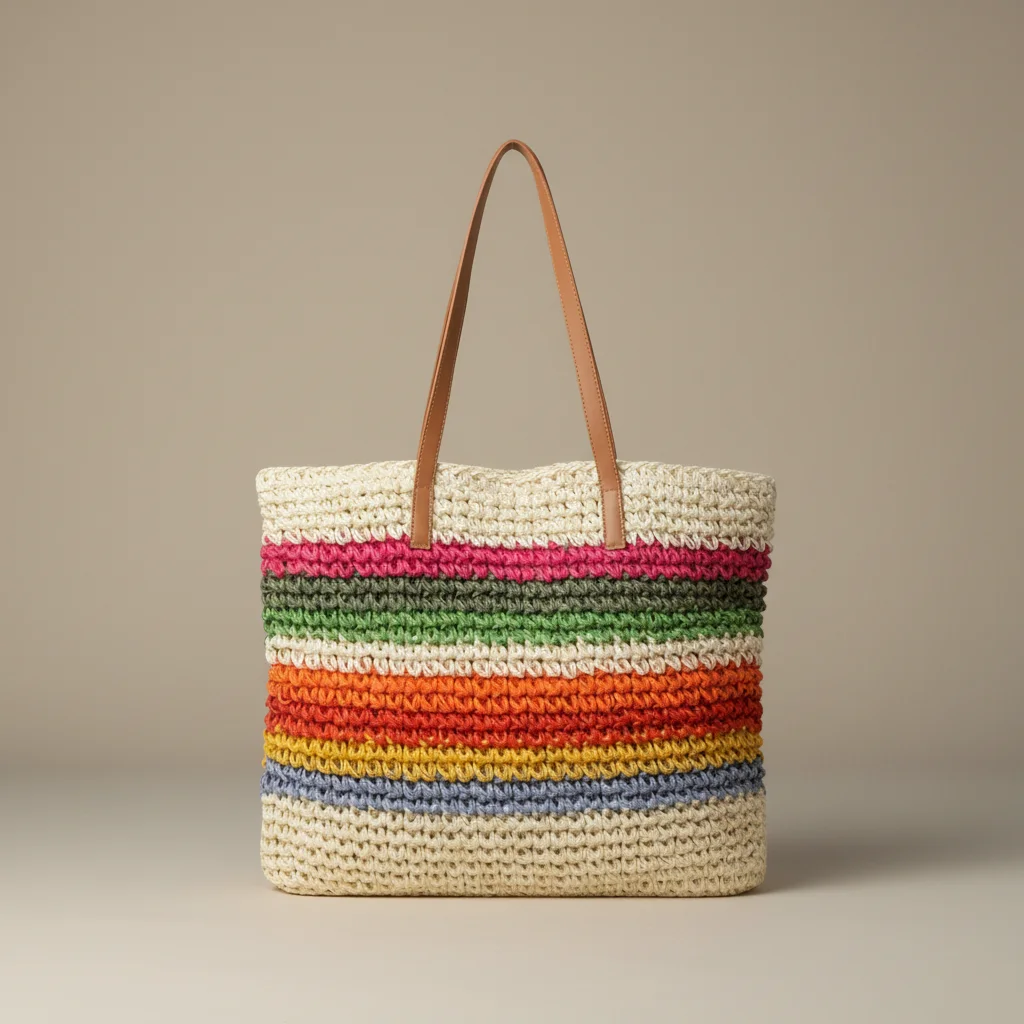Sac paille cabas rayé avec anses longues - Vue 7 - Sac Paille
